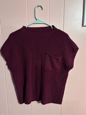 Women’s Sleeveless Ribbed Knit Top with Pocket - Burgundy